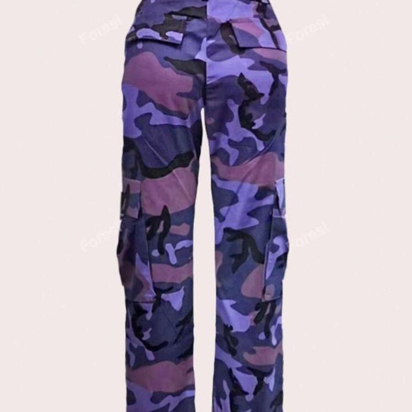 Purple Camouflage Women's Cargo Pants - Picture 2 of 3
